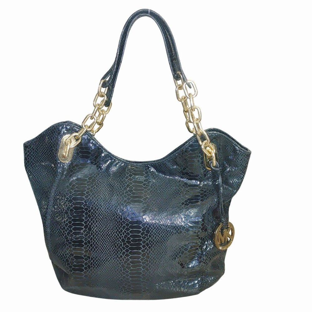 Michael Kors Black Python Embossed Leather Tote G… - image 8